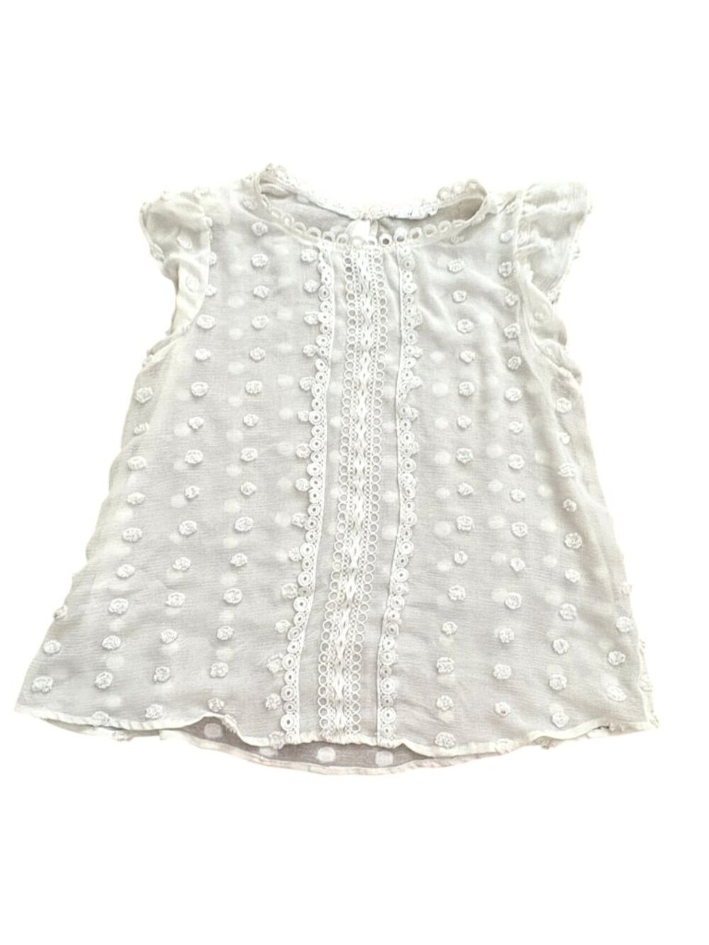 Mine Brand Sheer Polka Dot Mock Neck Blouse-Cream-L-GUC